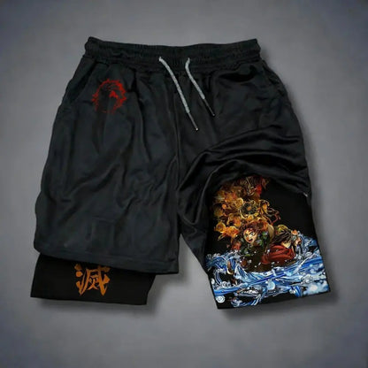 Anime Demon Slayer Gym Shorts Man Quick Dry Pants Double-layer 2 in 1 Shorts Y2k Sportswear Summer 2026 Breathable Streetwear