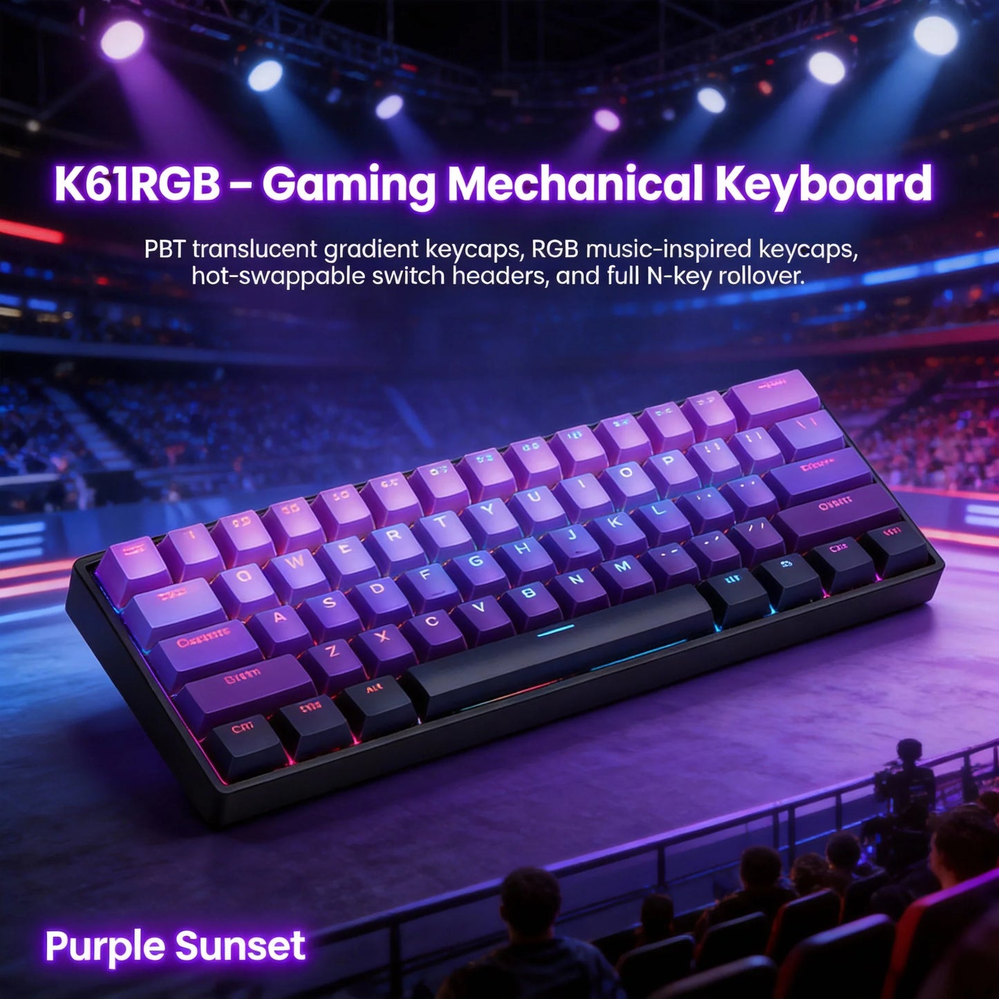 Teclado mecânico portátil com fio K61, Phantom RGB colorido, resposta de nível gaming, design ergonómico, adequado para gaming e escritório