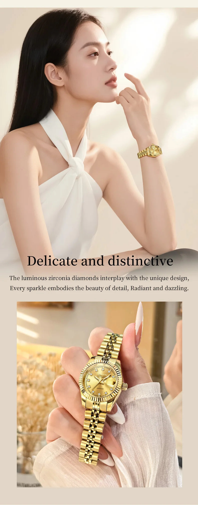 JSDUN 8737 Women Watches High Quality Luxury Elegant Original Mechanical Watch Small Dial Ladies Watch Steel Strap Gifts Box