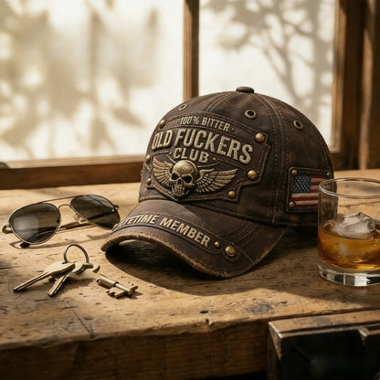 American Distressed Cotton Baseball Cap with Unique Embroidered Lettering Skeleton Motorcycle Style baseball Hat Outdoor Sun Hat