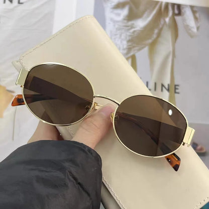 New Small Oval Women Sunglasses Trendy Luxury Design Metal Frame Shades UV400 Eyewear for Female Classic Vintage Sun Glasses
