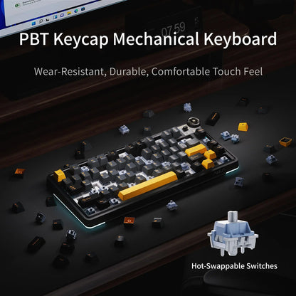 AULA AU75 Wireless Mechanical Keyboard 81 Keys Compact Hot Swappable Custom Keyboard 2.4G/USB/BT5.0 RGB Backlit Gaming Keyboard