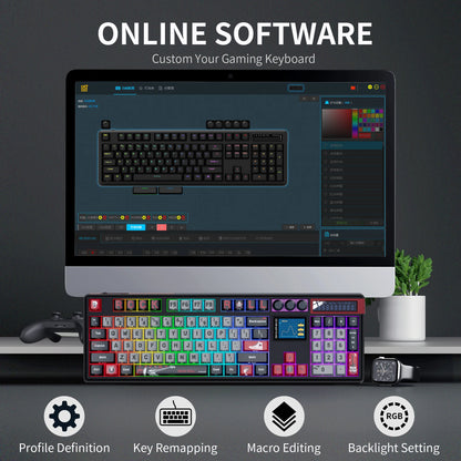 SKYLOONG GK104 Pro Wireless Mechanical Keyboard, 104-Key Custom Hot-Swappable RGB Gaming Keyboard with LCD Screen, Triple Mode Bluetooth/2.4G/USB-C Mechanical Keyboard