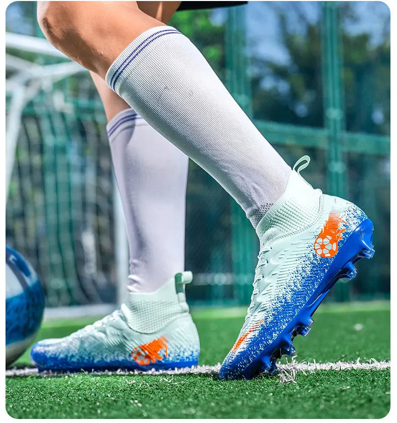 Fodboldstøvler til mænd og kvinder, high-top, skridsikre fodboldsneakers, åndbare futsal-træningssko til udendørs græs, ankelstøttende fodboldstøvler