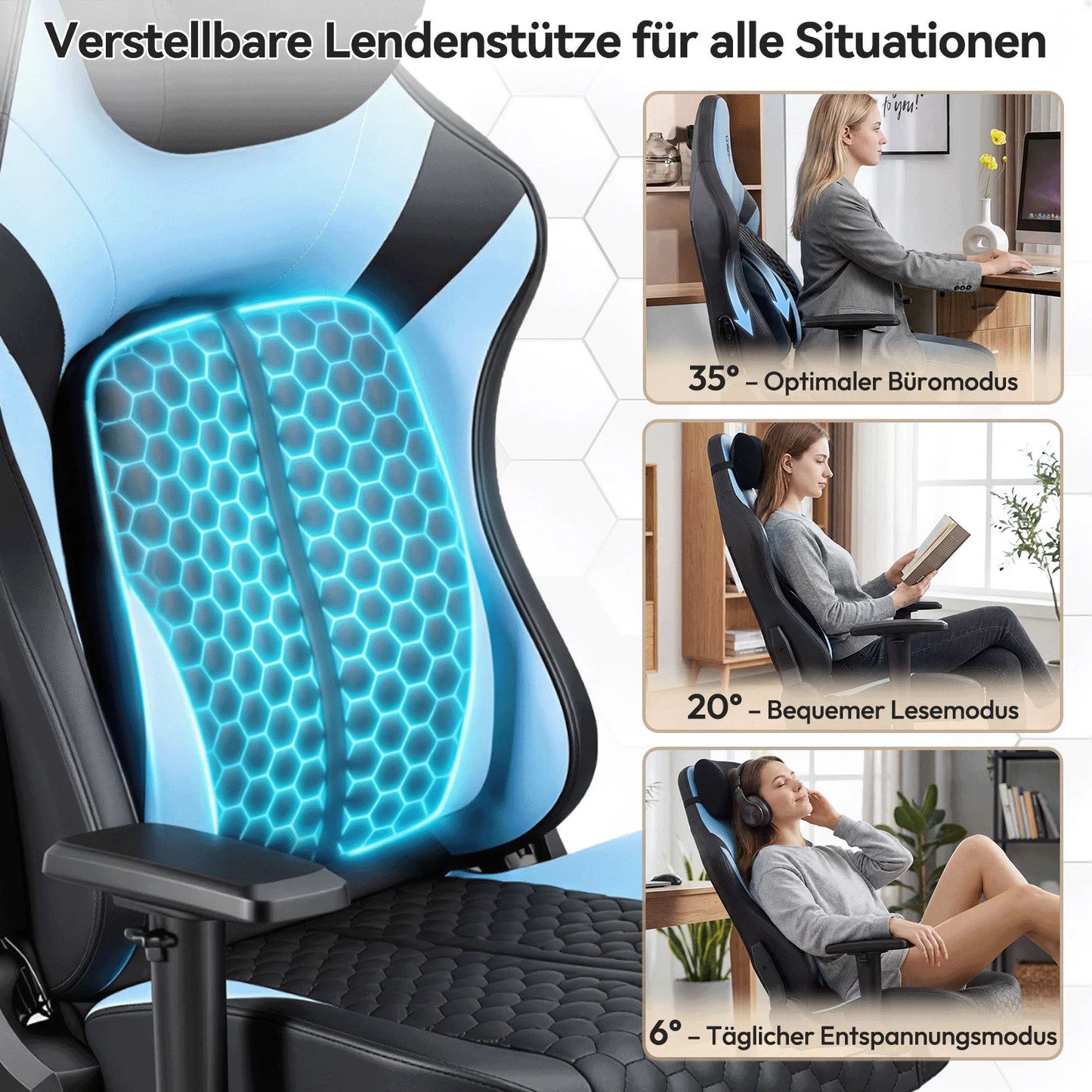 Devoko Gaming Chair Ergonomic Office Chair with Adjustable Lumbar Support, Thick Cushion, Wide Seat, Reclining Swivel Desk Chair for Gaming & Work