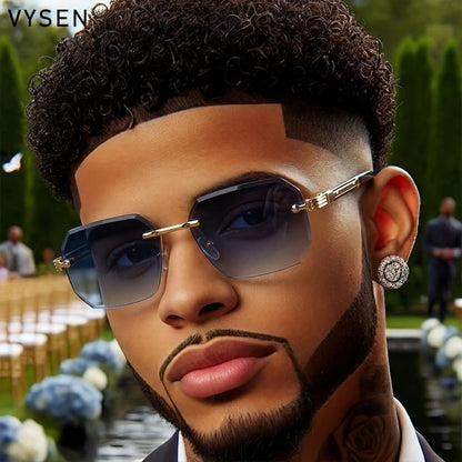 Vintage Punk Rectangle Rimless Sunglasses Men 2026 Luxury Brand Geometric Polygon Sun Glasses Male Trendy Square Shades Eyewear