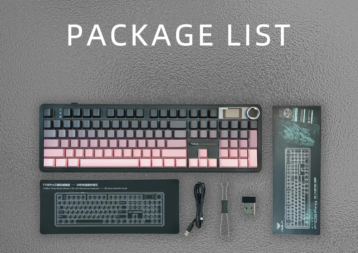 Teclado Mecânico AULA F108 PRO Personalizado Layout 100% Retroiluminação RGB Sem Fios Bluetooth Interruptores Hi-Fi Teclado Gaming