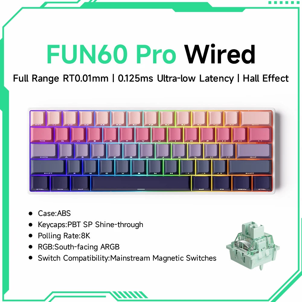 MONSGEEK FUN60 PRO&MAX HE Teclado mecânico 60% sem fios para gaming com switches magnéticos, Rapid Trigger 8K, ARGB e personalização