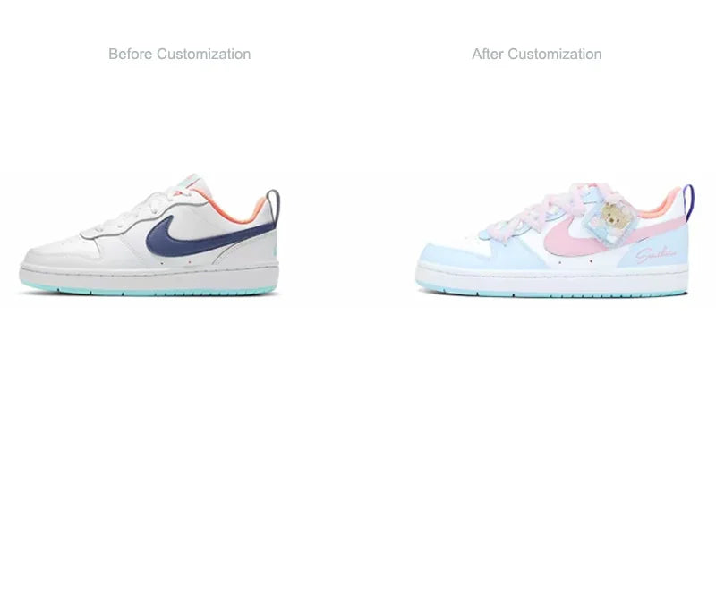 Custom Sneakers Nike Court Borough  Whale Heart & Bear Candy Wrapper  Sweet, Gentle & Playful Women's Skateboarding Sneakers