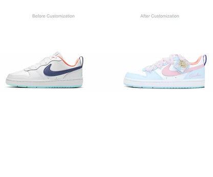 Custom Sneakers Nike Court Borough  Whale Heart & Bear Candy Wrapper  Sweet, Gentle & Playful Women's Skateboarding Sneakers