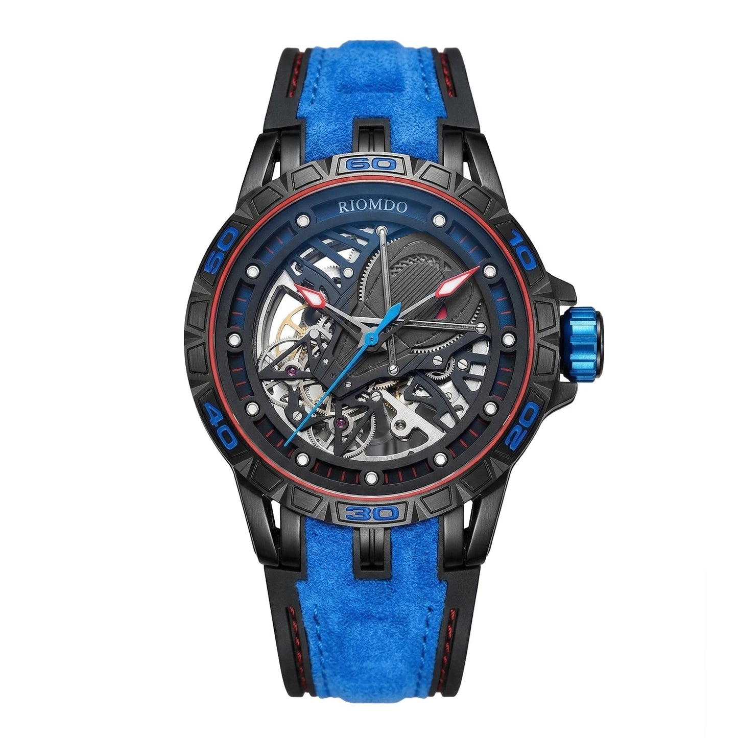 OBLVLO Men's Two Tone Big Skeleton Dial Mechanical Automatic Watch Luminous Waterproof Rubber Band Machinery Clock RD-903