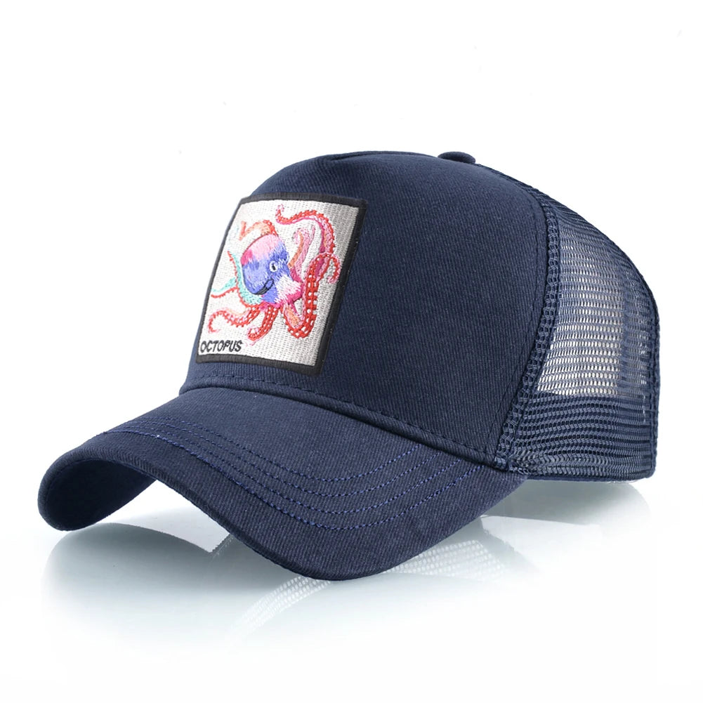 Czapka baseballowa unisex z naszywką z ośmiornicą dla mężczyzn i kobiet – czapka typu snapback na cztery pory roku, czapka typu trucker, czapka sportowa na świeżym powietrzu, oddychająca, codzienna