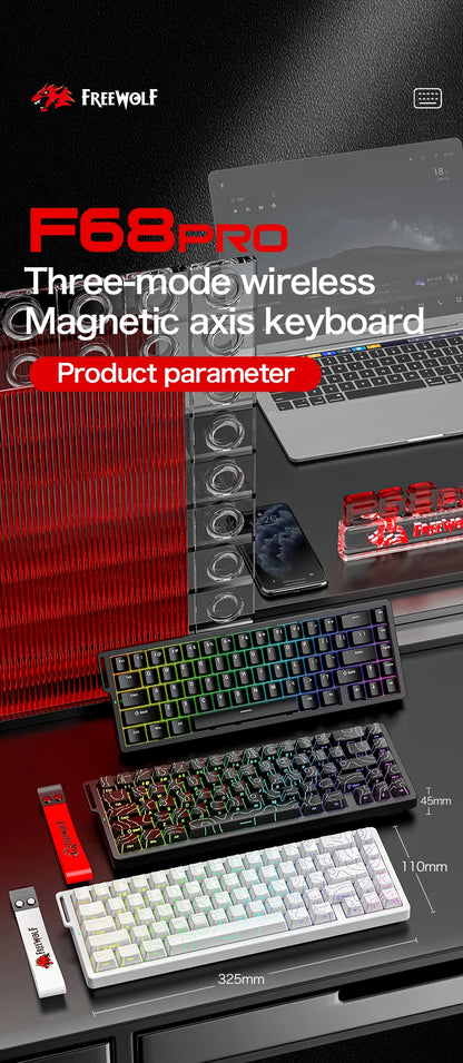 Magnetic Switch Gaming Keyboard Attack Shark X68HE And FreeWolf F68/F68Pro 8K Wired 1K Wireless RGB Rapid Trigger Hall Effect