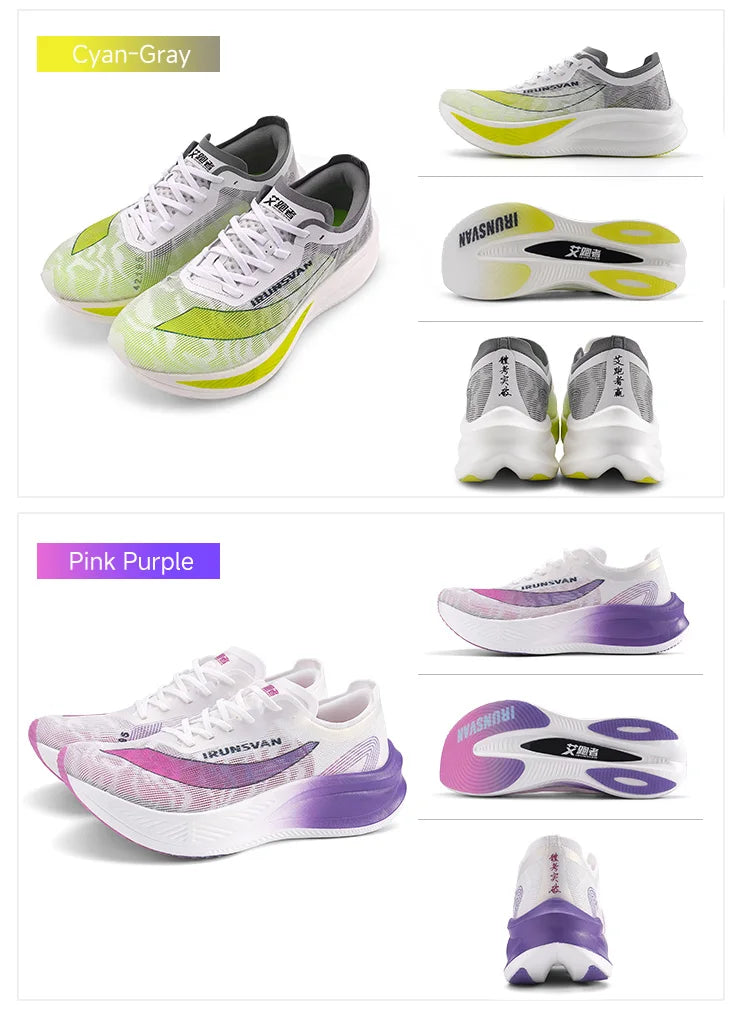 IRUNSVAN Scarpe da running professionali per maratona con piastra in carbonio e nylon, leggere e ammortizzate, sneakers outdoor da allenamento per uomo e donna