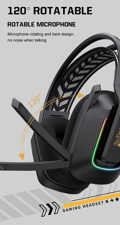 Auscultadores Gaming Sem Fios ONIKUMA GT828 Bluetooth 5.3 RGB com Microfone, Cancelamento de Ruído e Ligação em 4 Modos para PC, PS5 e Portátil