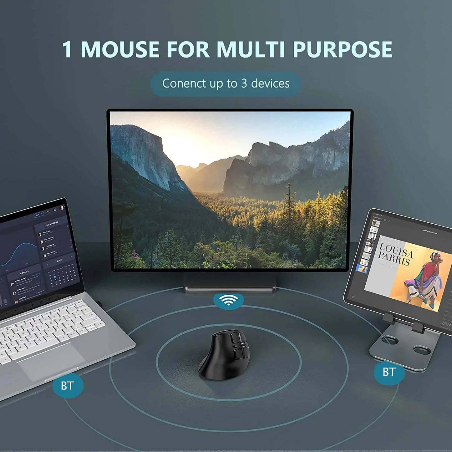 Seenda Vertical Wireless Mouse Bluetooth 5.0 Rechargeable Ergonomic Mouse for PC, Laptop, Mac, iPad & Tablet, 2.4G USB Multi-Device Wireless Mouse
