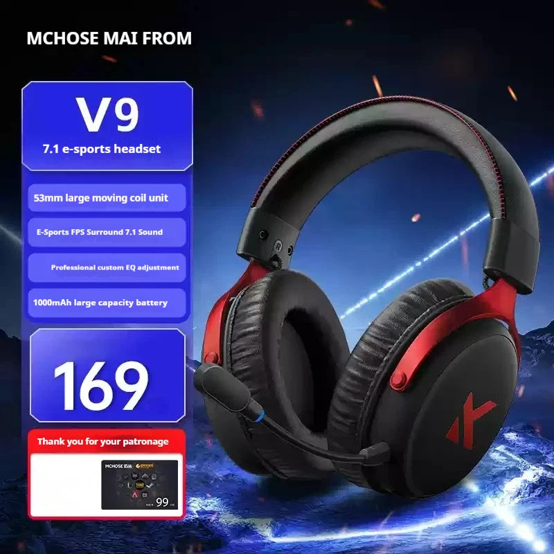 MCHOSE V9 Pro Wireless Bluetooth Headset with Tri-Mode Mic Noise Reduction Dynamic Sound And Low Delay Office And Gaming Gifts