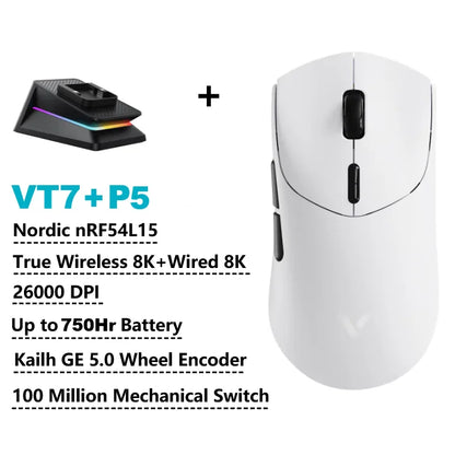 Rapoo GEN-2 VT7 Wireless Gaming Mouse, 8K Polling Rate, 53g Lightweight Gaming Mouse, 26K DPI, Macro Enabled, Rechargeable Gaming Mouse