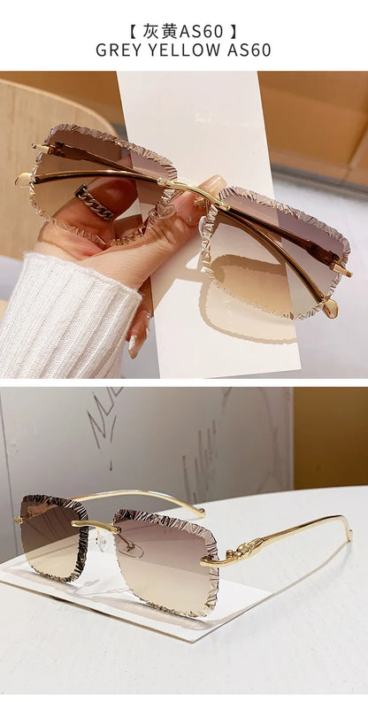 Fashion Broken Diamond Cutting Sunglasses Luxury Rimless Square Sun Glasses Designer Frameless Shades for Outdoor Driving Travel