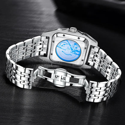 High-End Business Series Men's Watches, Fully Automatic Mechanical Watches, Skeleton Design, Butterfly Clasp Stainless Steel Strap, High-End Luxury Small Square Men's Watches, Fashionable Business Casual Multifunctional Men's