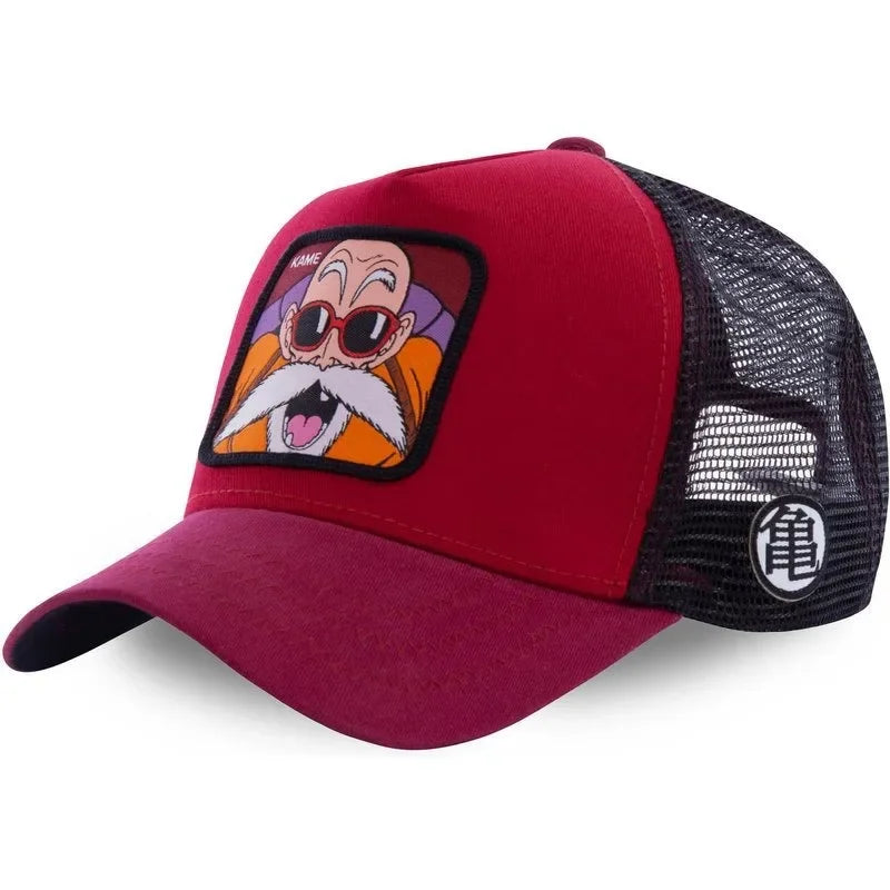 Dragon Ball Buu Goku sapka Nyári utazós csúcsos sapka Férfi hímzett hip-hop stílusú napellenzős állítható trucker hálós sapka
