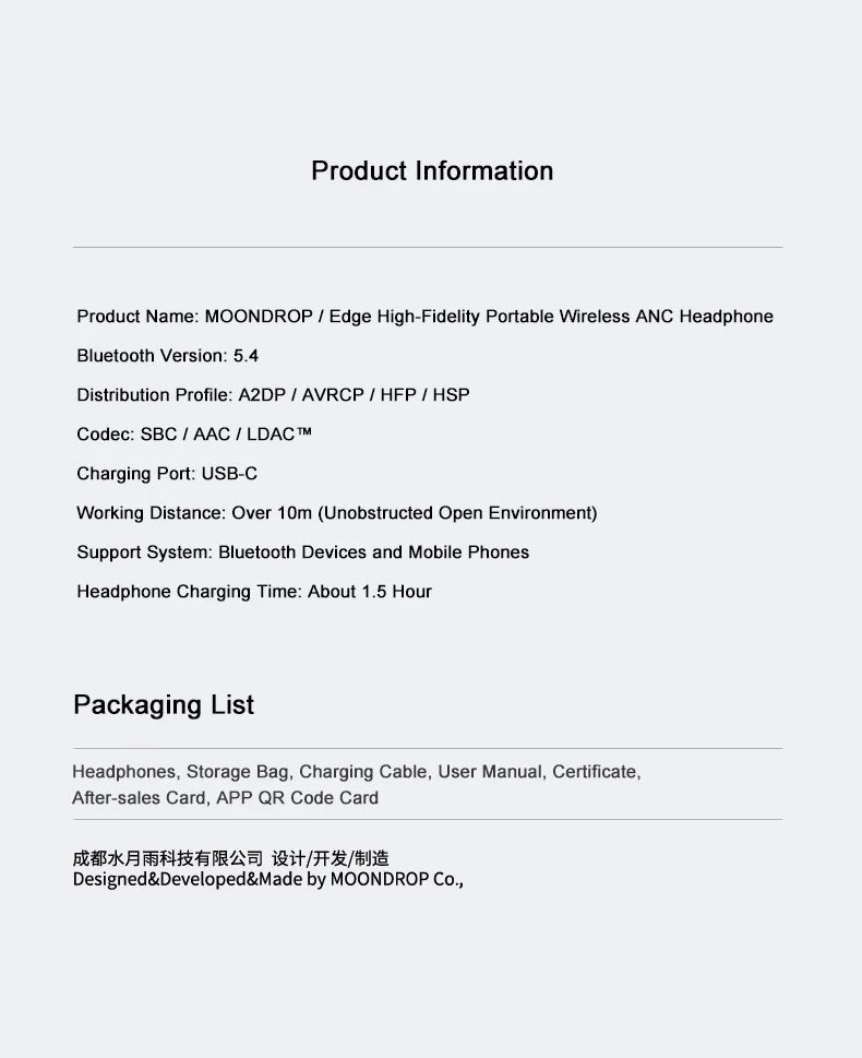 MOONDROP EDGE High-Fidelity Wireless ANC Headphones Bluetooth 5.4 LDAC Noise Cancelling Headset