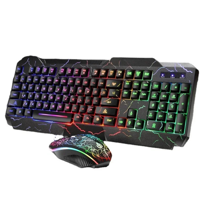Conjunto de Teclado e Rato Gaming com Fios para Computador de Secretária, Sensação Mecânica e Retroiluminação LED