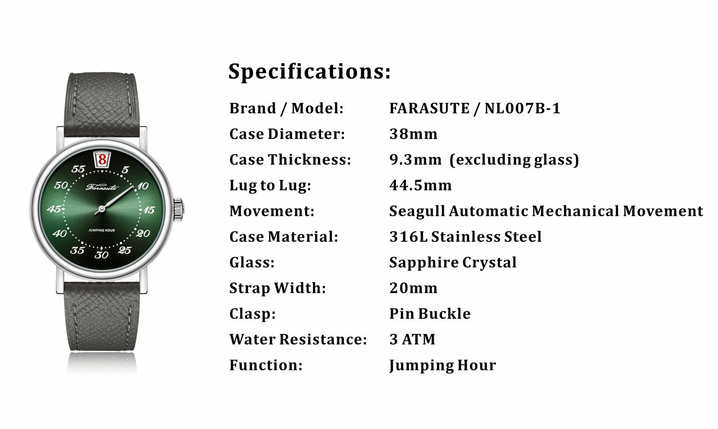 FARASUTE Casual Automatic Mechanical Men Watch Business Jumping Hour Seagull Movement Sapphire Waterproof Wristwatch Male Reloj