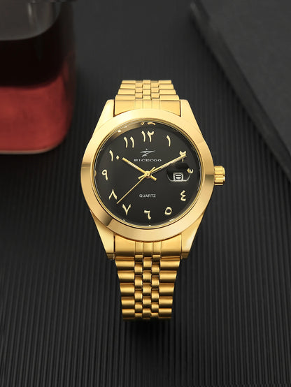Golden Circular Pointer Quartz Watch, Durable Design Suitable for Daily Wear, Fashionable and Practical Wristwatch