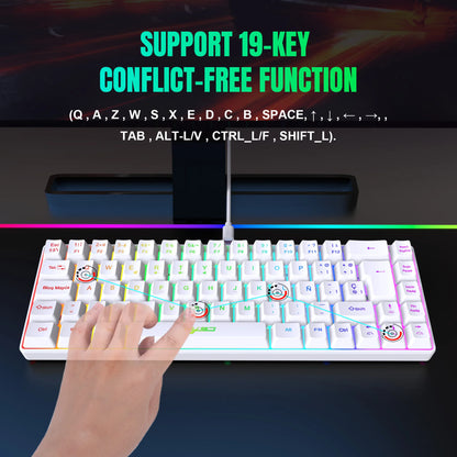 Promoção imperdível! Teclado gaming com fios espanhol de 69 teclas, retroiluminação RGB e design compacto 68%, um acessório indispensável para profissionais de escritório e gamers