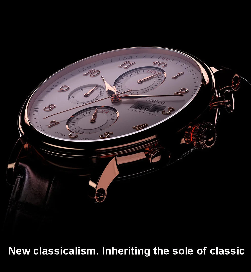 Luxury Brand Switzerland LOBINNI Ewiger Kalender Automatische mechanische Herrenuhr Saphirglas Multifunktionsuhr L13019-8