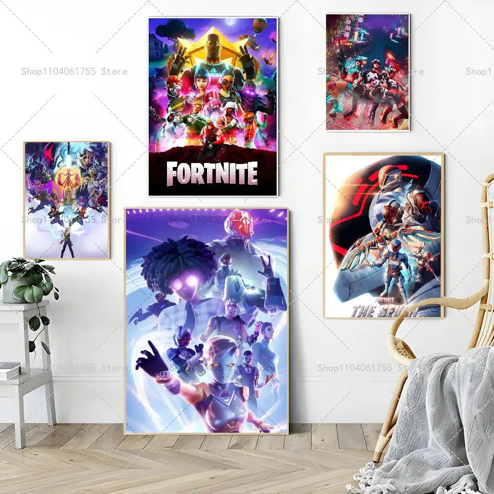 F-Fortnites-Game популярен плакат, самозалепващ се арт стикер от водоустойчива хартия, декорация за стена за кафене, бар и стая