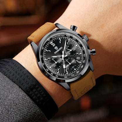 Robuust en nauwkeurig BINBOND-kwartschronograafhorloge voor heren, luxe, met automatische datum, verlicht en waterdicht, casual stijl.