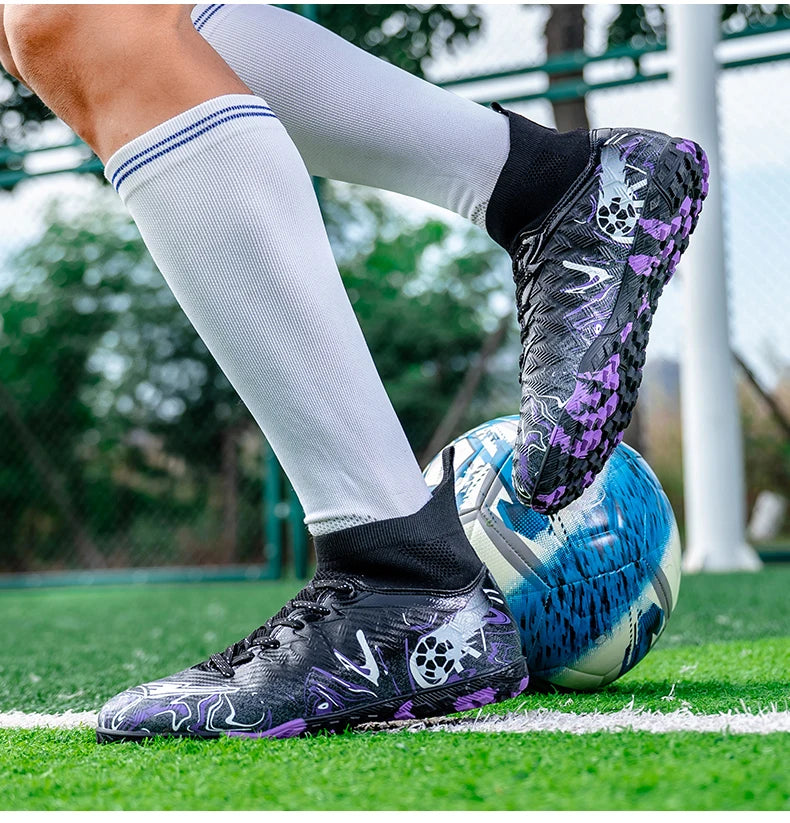 Men's High Ankle Football Boots Turf Soccer Cleats Breathable Non-slip Training Match Sneakers Outdoor Sports TF Soccer Shoes