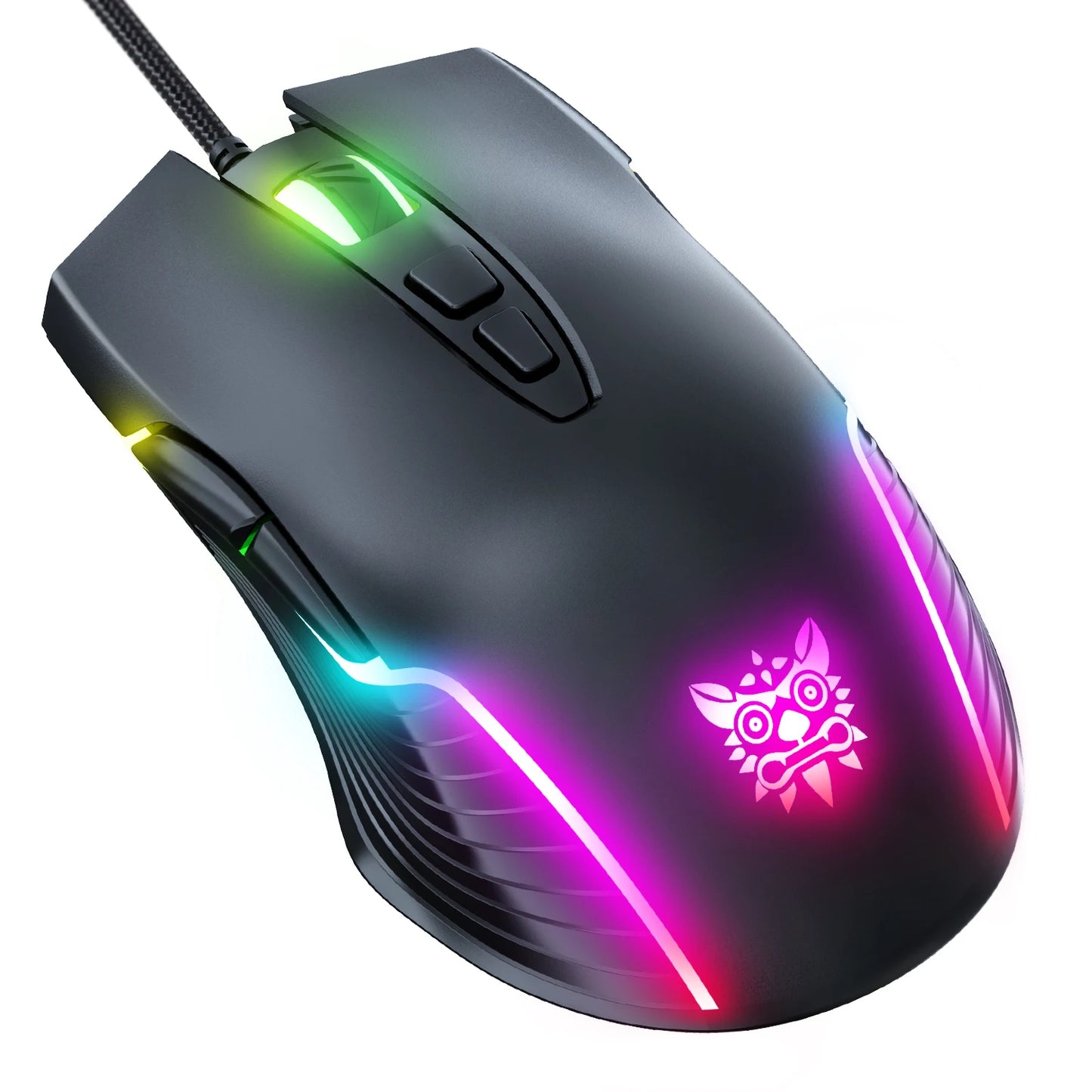 Mouse da gaming cablato ONIKUMA, 6 livelli regolabili, 6400 DPI, 7 pulsanti programmabili, 7 modalità di illuminazione RGB, design ergonomico per gamer PC