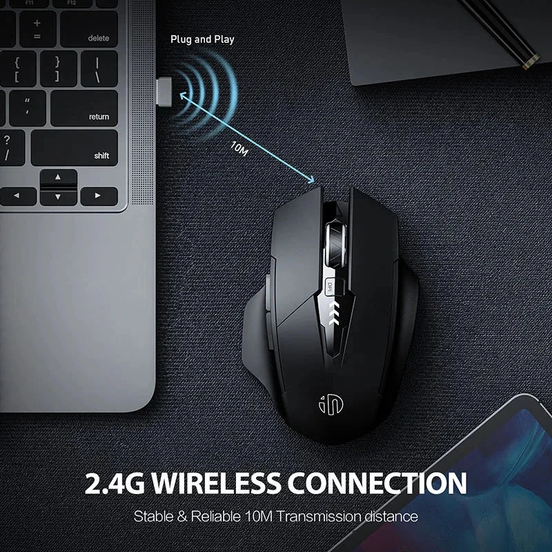INPHIC F1 2.4G Wireless Mouse, Ergonomic Rechargeable Wireless Mouse with Power Display, Silent 2400 DPI USB Wireless Mouse for Laptop, Desktop & Office