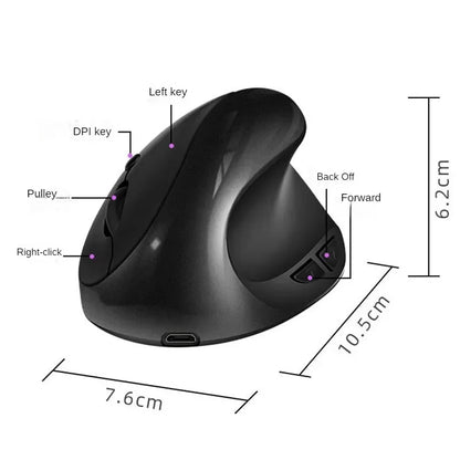 BTS-908 Ergonomic Wireless Vertical Mouse 2.4G USB Rechargeable Mouse with 1600 DPI Adjustable Sensitivity, 6 Buttons Computer Mouse
