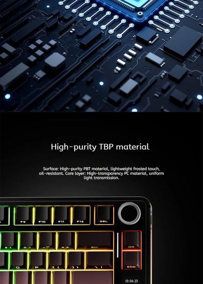 Teclado Mecânico AULA S75 PRO 75% Layout Personalizado Retroiluminação RGB Sem Fios Bluetooth Gaming com Ecrã e Botão Rotativo