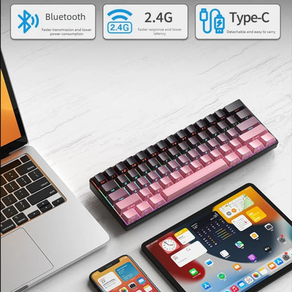 Wireless Gaming Mechanical Keyboard 60% RGB Bluetooth Keyboard, Triple Mode Wireless Mechanical Keyboard with 61 Keys, Compact RGB Gaming Keyboard for PC, Laptop & Tablet