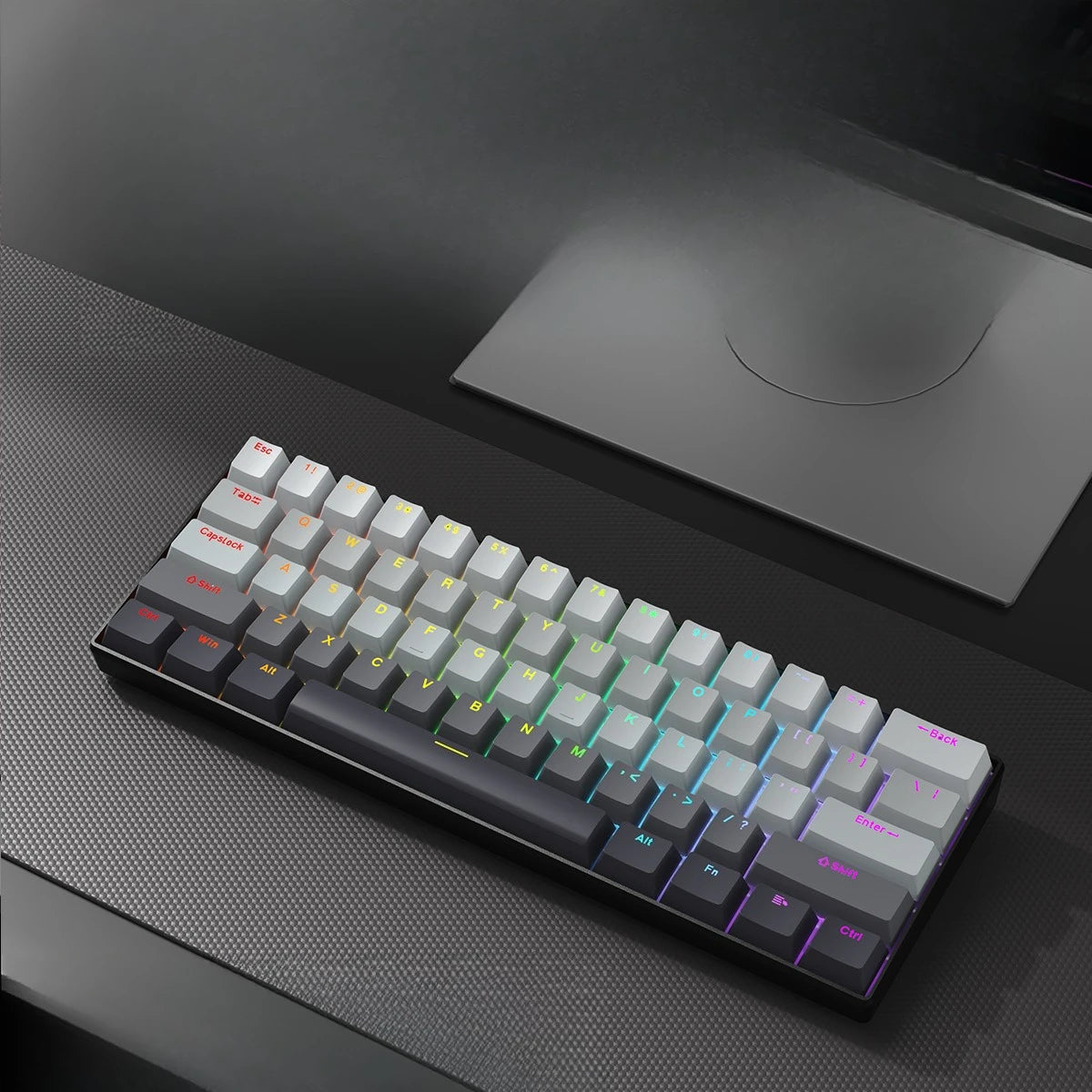 Wireless Gaming Mechanical Keyboard 60% RGB Bluetooth Keyboard, Triple Mode Wireless Mechanical Keyboard with 61 Keys, Compact RGB Gaming Keyboard for PC, Laptop & Tablet