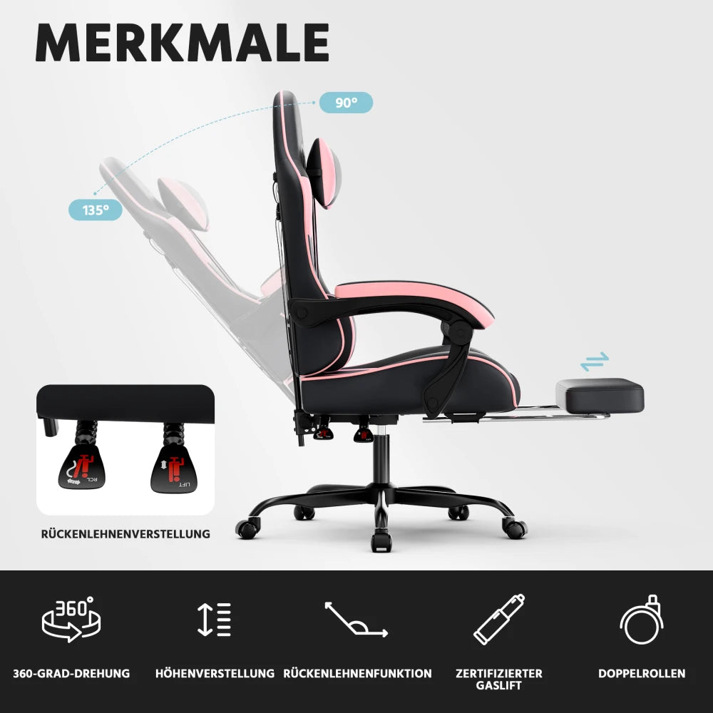 Ergonomic Gaming Chair with Lumbar Support, Adjustable Office Chair, Breathable PU Leather Computer Chair with Footrest & Reclining Backrest