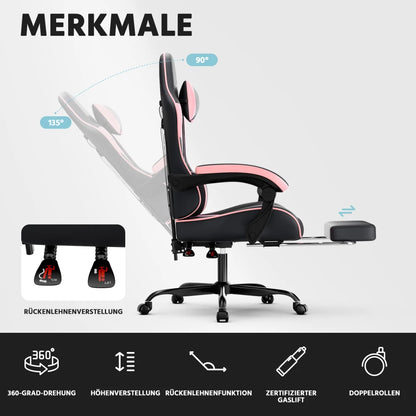 Ergonomic Gaming Chair with Lumbar Support, Adjustable Office Chair, Breathable PU Leather Computer Chair with Footrest & Reclining Backrest