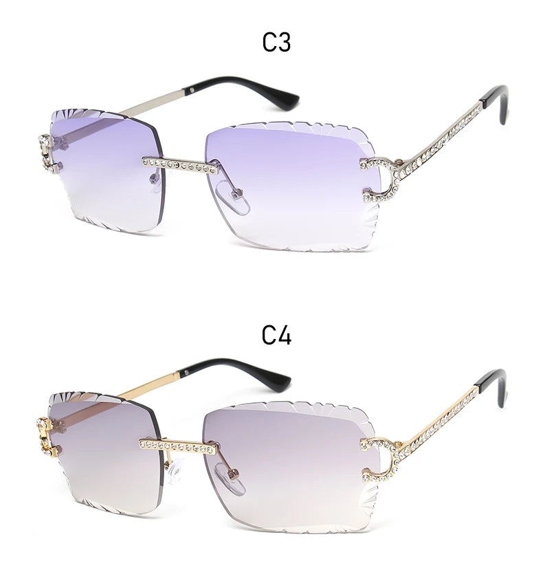 Fashion Rimless Square Sunglasses Vintage Diamond Brand Design Cut Lens Sun Glasses Men Women Metal Frame Luxury Eyewear