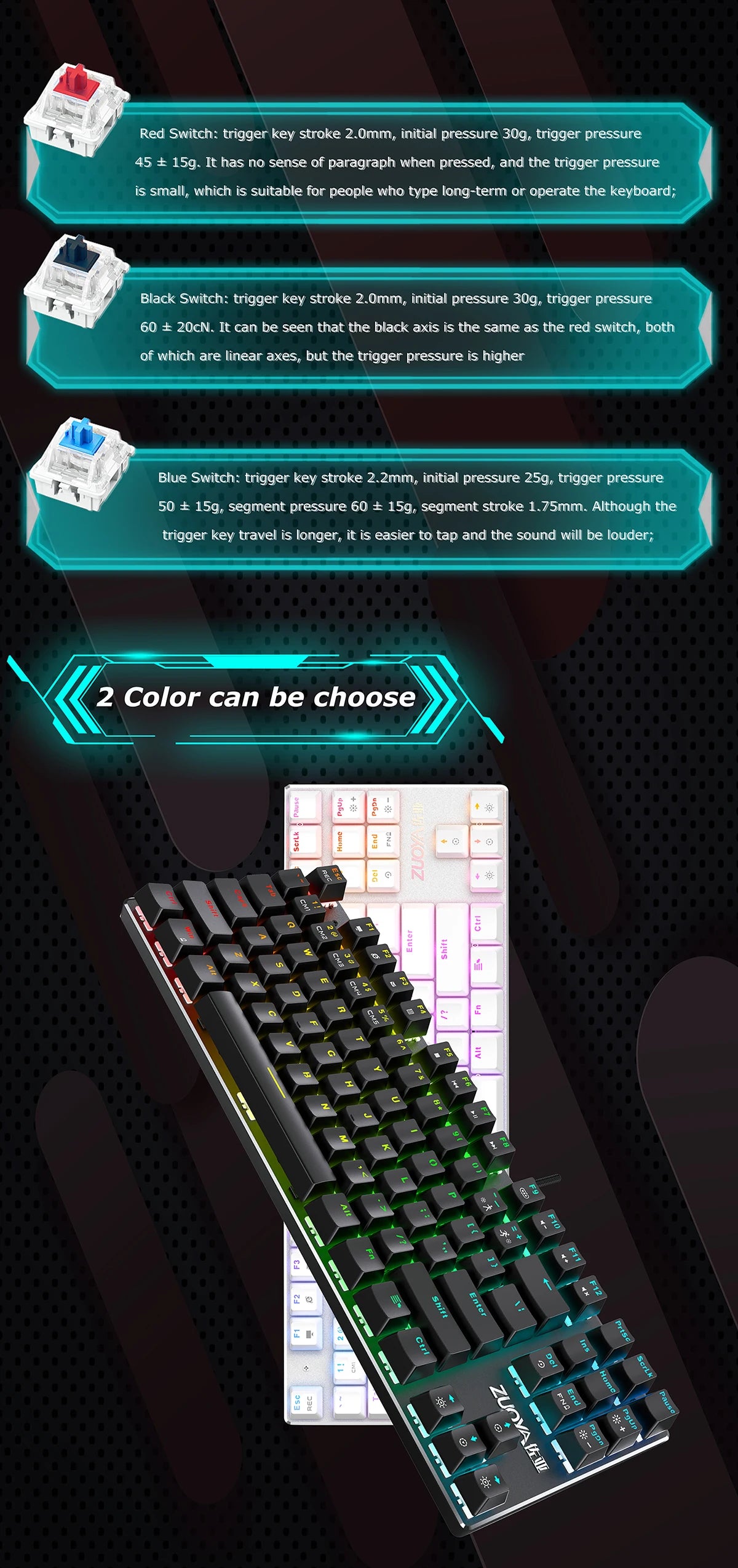 Mechanical Keyboard Wired Gaming Keyboard RGB Mix Backlit 87 104 Anti-ghosting Blue Red Switch For Game Laptop PC Russian US
