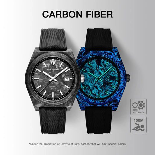 Relógio automático luminoso em fibra de carbono 40mm de luxo, 100m impermeável, relógio de mergulho automático para homem, movimento Japan Miyota 8215