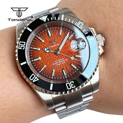 Tandorio Fashion 40mm Sapphire Automatic Japan NH35 Men Watch Texture Dial Miyota 8215 Mechanical Wristwatch Date Glide Clasp