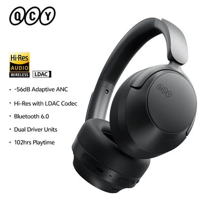 QCY H3S -56dB Adaptive ANC Over Ear Bluetooth 6.0 Headphones – Hi-Res LDAC Wireless Headset, 102H Battery, Dual Driver Spatial Sound
