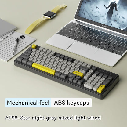 Teclado AJAZZ AF98 com/sem fios, sensação mecânica, para escritório, bateria de longa duração, três modos, iluminação mista RGB, teclas em ABS, ergonómico