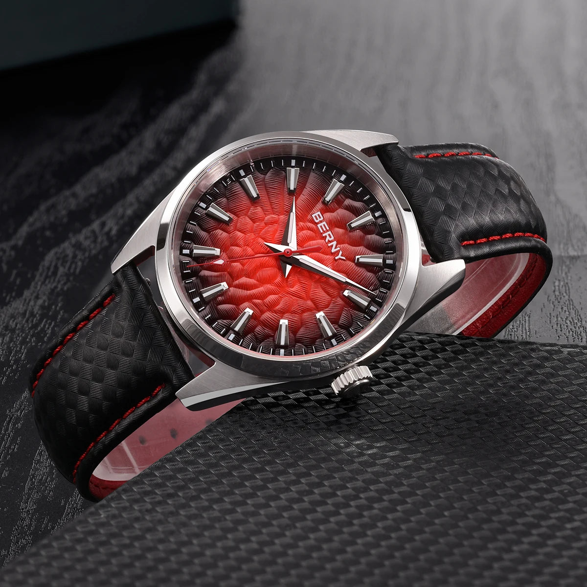 BERNY Men's Watch 10ATM Sapphire Luminous Fashion Quart Watches Full Stainless Steel Classic Dress Business Wristwatch