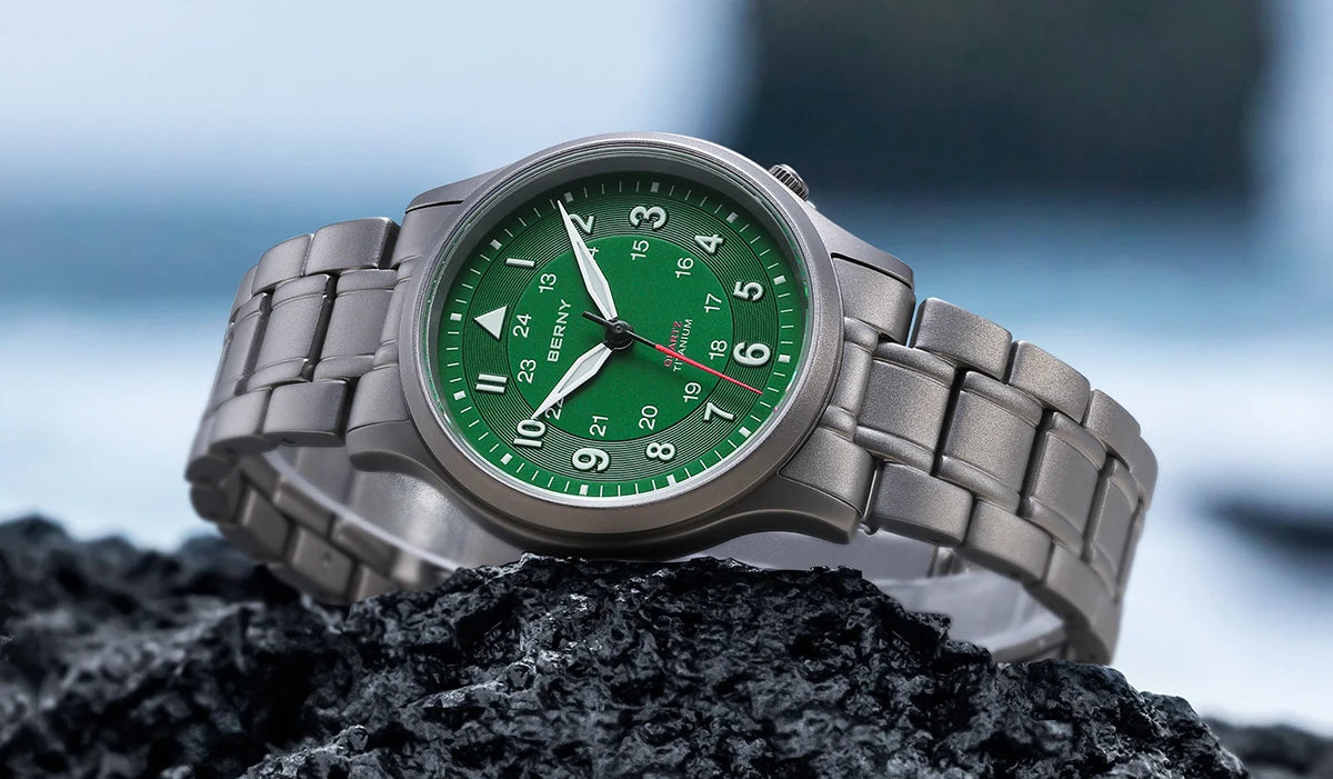 BERNY Full Titanium Watches for Men Outdoor Quartz Men's Field Wristwatch VH31 Super Luminous Sapphire Easy Read Watch